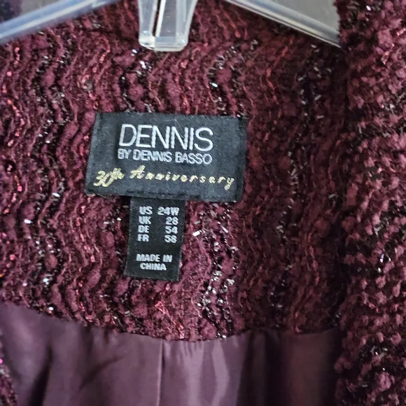 Dennis Basso Boucle Blazer Women's Burgundy & Black Textured With Sequins 2X--3X - Picture 3 of 6
